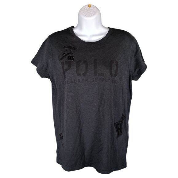 Polo Ralph Lauren 67th Division Military Tee Patches Rare Black Womens Medium - Picture 1 of 8